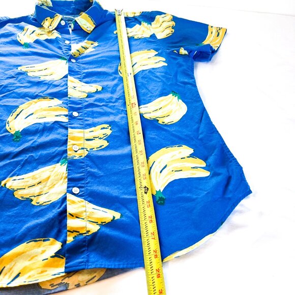 BONOBOS Banana Print Button Down Shirt Blue Buncha Bananas Riviera Short Sleeve - Picture 9 of 12